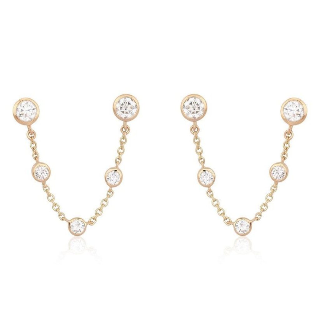 Gold Chain Bezel 14k Or 18k Upon Request Gold Round Diamond Drop Earrings 2201$